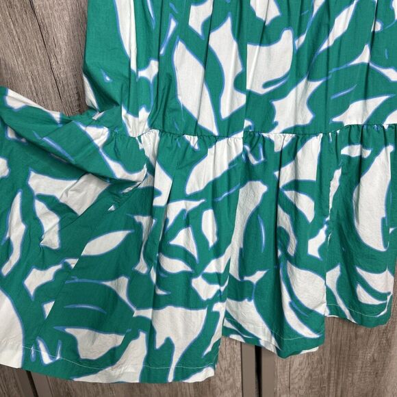 Chico’s Dress Short Layered Puff Sleeves Pockets Green Leaves Poplin Size 4 - Picture 7 of 8